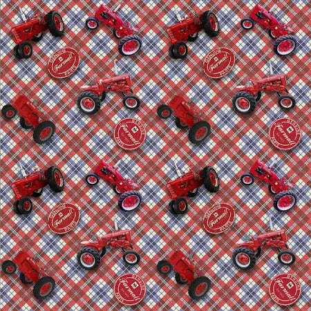 "Farmall"- Farmall Tractors Tossed On Plaid for Benartex