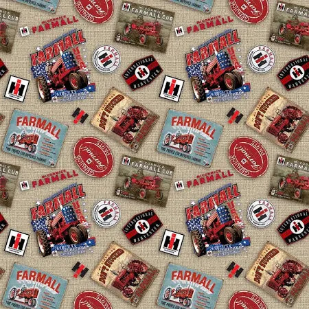 "Farmall"- Farmall Tossed Logos Natural for Benartex