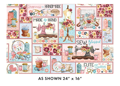 "Sew in Love" Sewing Patchwork Multi by NICOLE DECAMP for Benartex