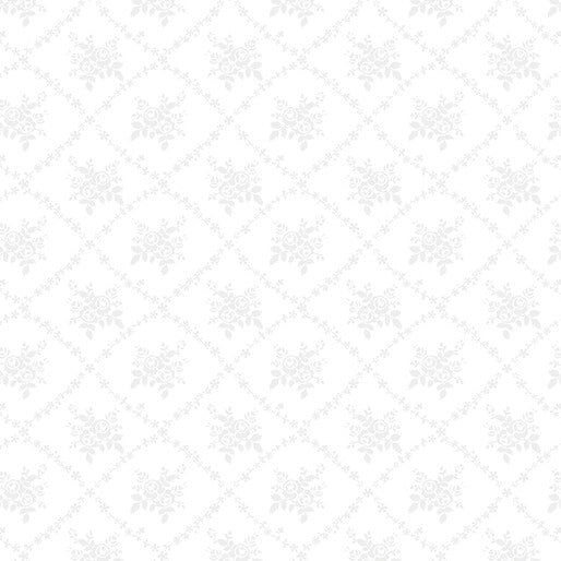 "Peaches & Cream" Rose Trellis White by Kari Mathews for Benartex