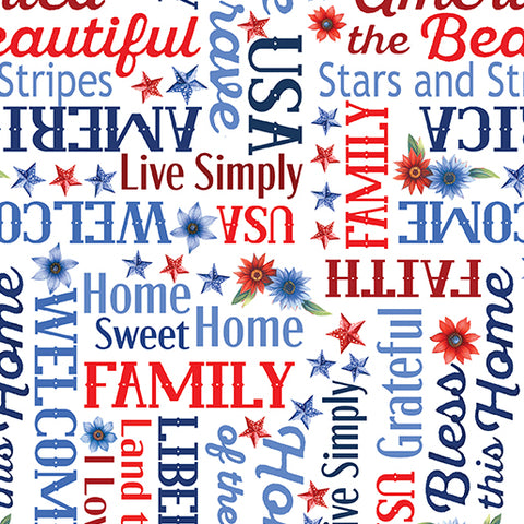 "Red, White & Sweet" Red, White and Sweet Words White by Nicole Decamp  for Benartex