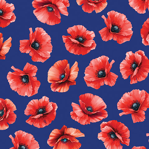 "Red, White & Sweet" Pretty Poppies Navy by Nicole Decamp  for Benartex