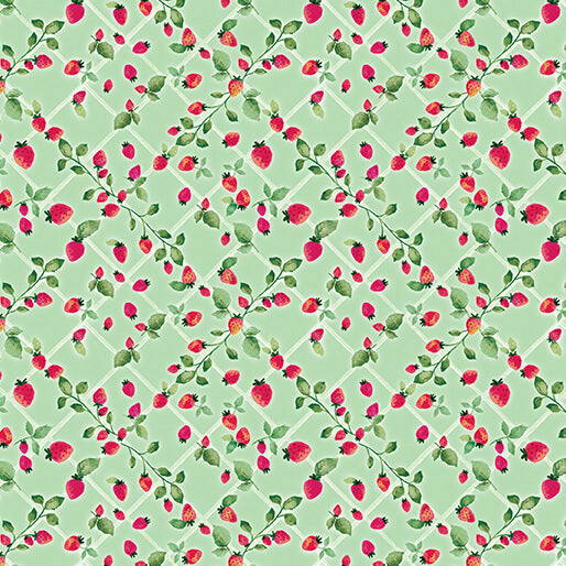 "Peaches & Cream" Sweet Strawberries Sage by Kari Mathews for Benartex