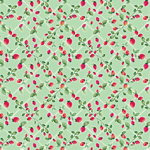 "Peaches & Cream" Sweet Strawberries Sage by Kari Mathews for Benartex