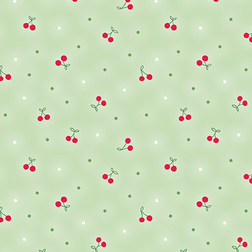 "Peaches & Cream" Sweet Cherries Light Green by Kari Mathews for Benartex