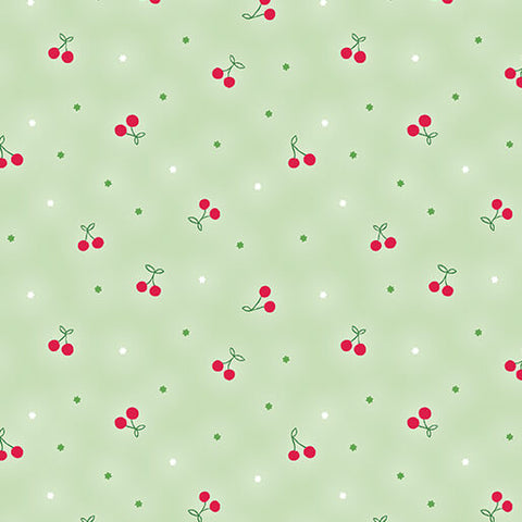 "Peaches & Cream" Sweet Cherries Light Green by Kari Mathews for Benartex