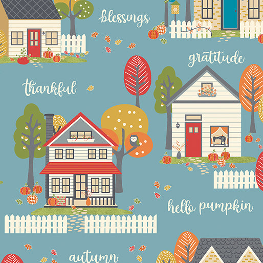 "Hello Pumpkin" Village Multi by Cherry Guidry for Benartex