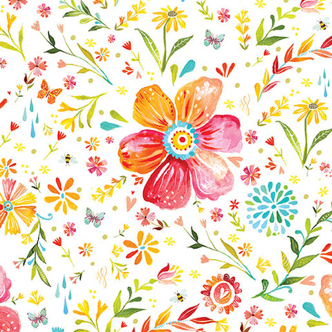 "A Prairie Heart" Posies White by Katie Daisy for Benartex