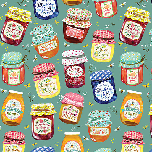 "A Prairie Heart" Jam Jars Teal by Katie Daisy for Benartex