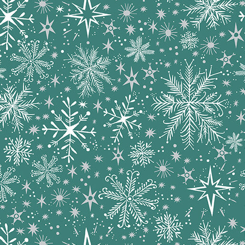 "Magical Season" Snow Frost Teal by Katie Daisy for Benartex