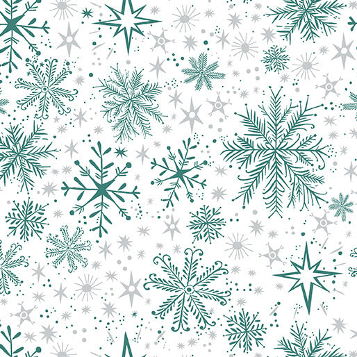"Magical Season" Snow Frost White/Teal by Katie Daisy for Benartex