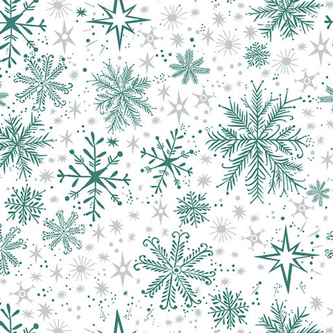 "Magical Season" Snow Frost White/Teal by Katie Daisy for Benartex