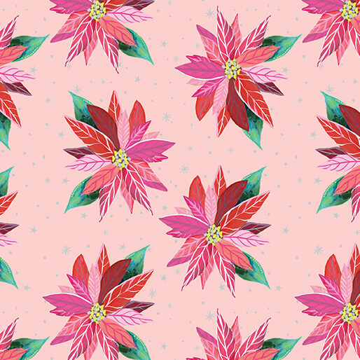 "Magical Season" Painterly Poinsettia Light Pink by Katie Daisy for Benartex