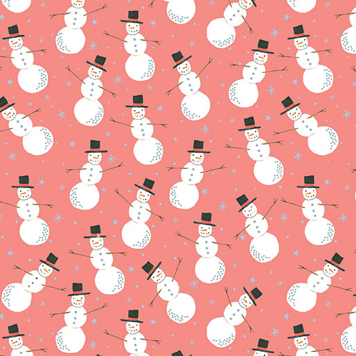 "Magical Season" Merry Snowman Medium Peach Jam by Katie Daisy for Benartex