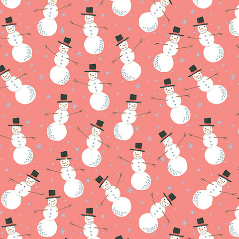 "Magical Season" Merry Snowman Medium Peach Jam by Katie Daisy for Benartex