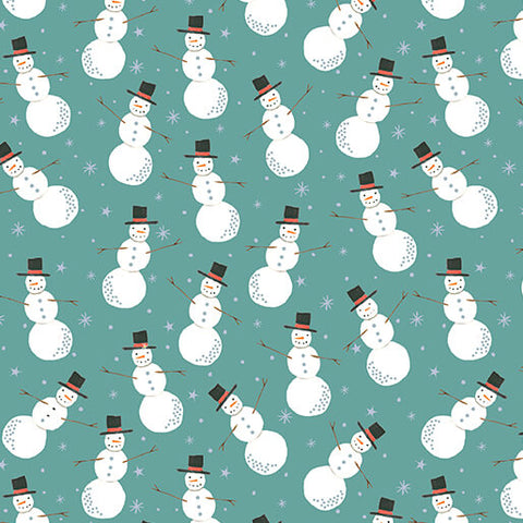 "Magical Season" Merry Snowman Medium Turquoise by Katie Daisy for Benartex