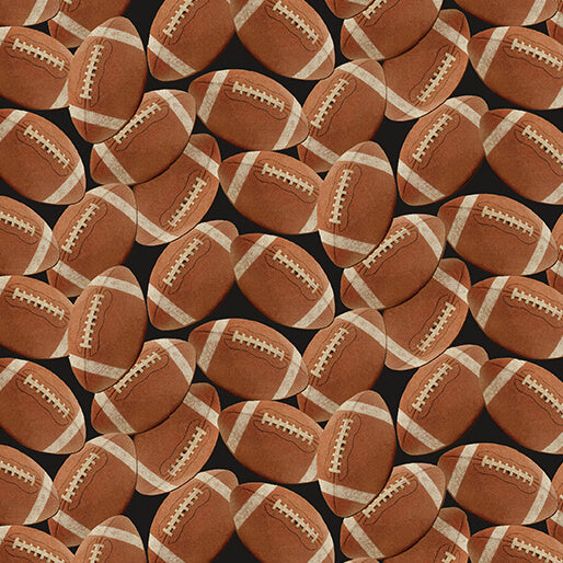 " Touchdown" Footballs Leather/Black by Skyline Studio for Benartex