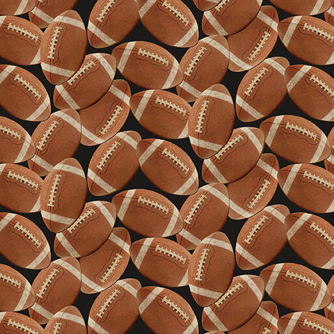 " Touchdown" Footballs Leather/Black by Skyline Studio for Benartex