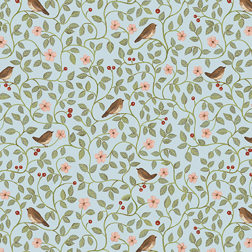 "Heirloom Garden" Morning Glory Light Blue by Fox and Fables for Benartex