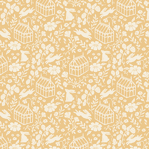 "Heirloom Garden" Greenhouse Gables Medium Yellow by Fox and Fables for Benartex