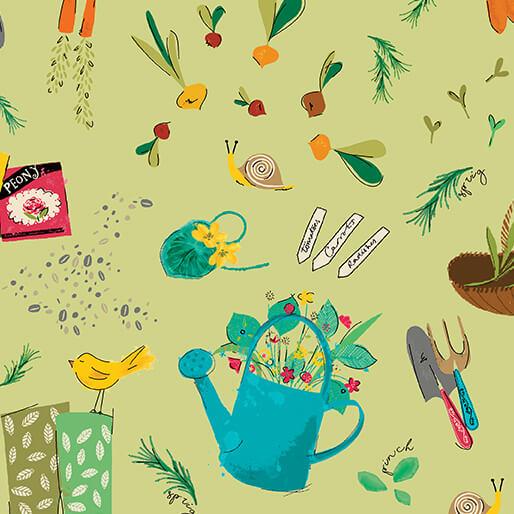 "Peaches & Cream" Bushel & Bloom Multi/Lime by Kari Mathews for Benartex