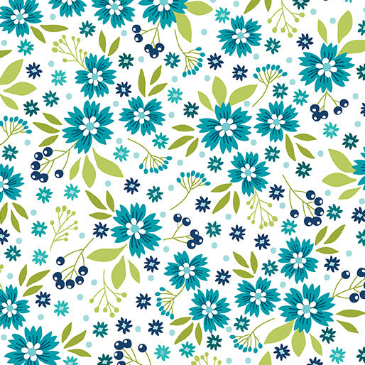 "Among the Wildflowers II" Poppies Aqua by SHELLEY CAVANNA for Benartex