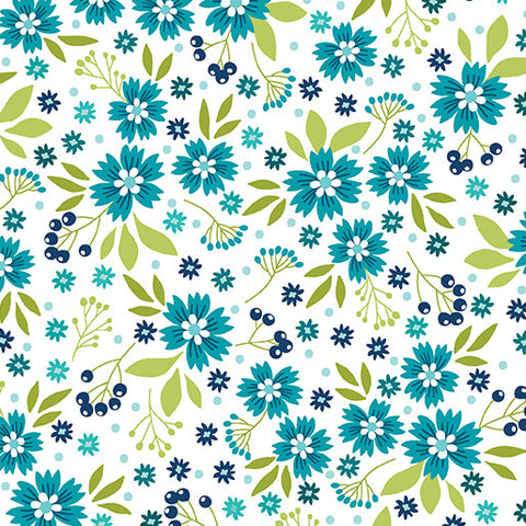 "Among the Wildflowers II" Poppies Aqua by SHELLEY CAVANNA for Benartex