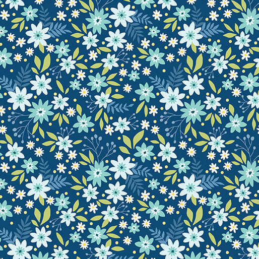 "Among the Wildflowers II" Primrose Indigo by SHELLEY CAVANNA for Benartex