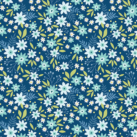 "Among the Wildflowers II" Primrose Indigo by SHELLEY CAVANNA for Benartex