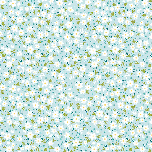 "Among the Wildflowers II" Paperwhites Aqua  by SHELLEY CAVANNA for Benartex