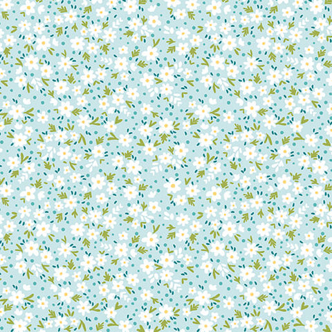 "Among the Wildflowers II" Paperwhites Aqua  by SHELLEY CAVANNA for Benartex