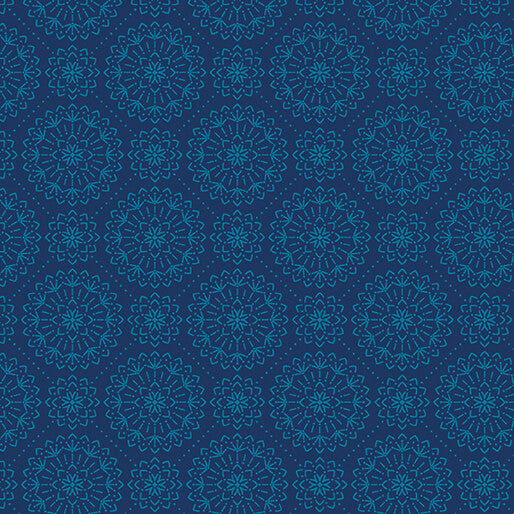 "Among the Wildflowers II" Meadowsweet Indigo by SHELLEY CAVANNA for Benartex