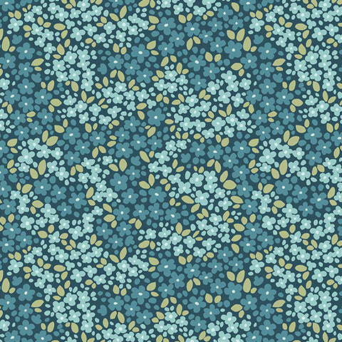 "Holly & Hearth" Winter Jasmine Teal by SHELLEY CAVANNA for Benartex