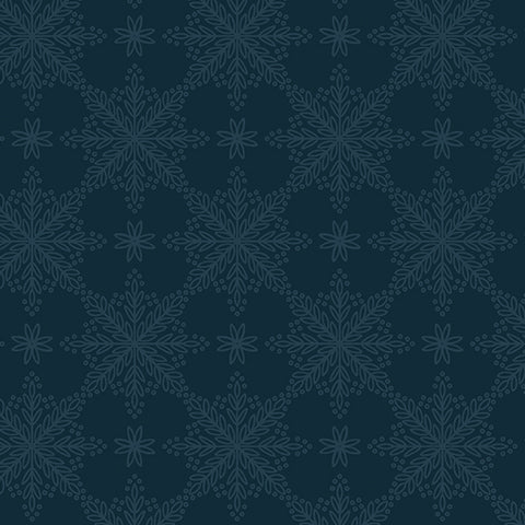 "Holly & Hearth" Frosted Windowpanes Midnight by SHELLEY CAVANNA for Benartex