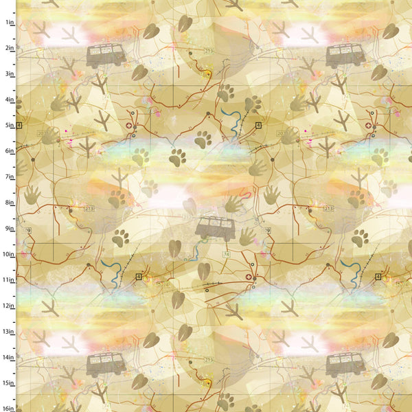 "Road Trippin'"-Maps by Connie Haley for 3 Wishes Fabric