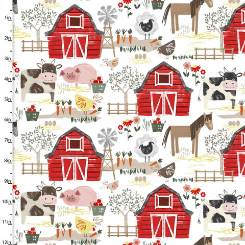 "Little Foot Farm"-LITTLE FOOT FARM WHITE by 3 Wishes Fabric