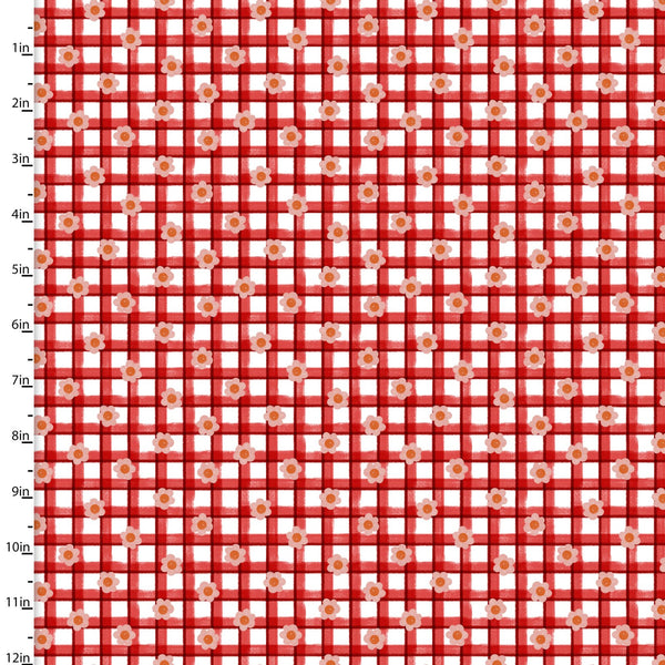 "Little Foot Farm"-FLORAL PLAID RED by 3 Wishes Fabric