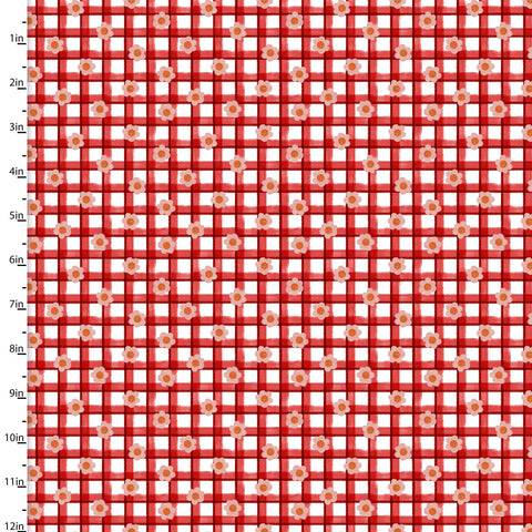 "Little Foot Farm"-FLORAL PLAID RED by 3 Wishes Fabric