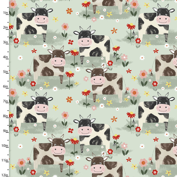 "Little Foot Farm"-ON THE MOOVE MINT by 3 Wishes Fabric