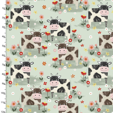 "Little Foot Farm"-ON THE MOOVE MINT by 3 Wishes Fabric