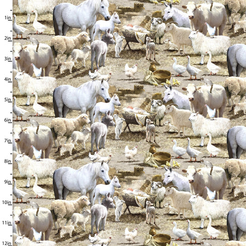"Let Us Adore Him"-MIRACLE WITNESS BEIGE by 3 Wishes Fabric