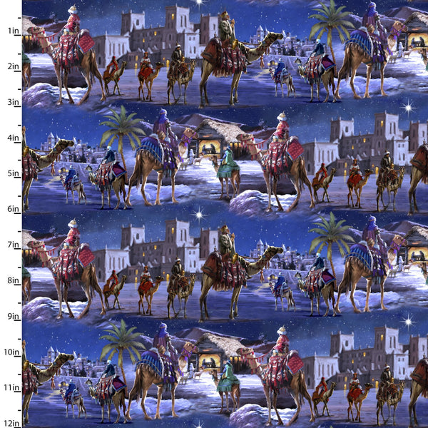 "Let Us Adore Him"-THREE KING VOYAGE BLUE by 3 Wishes Fabric