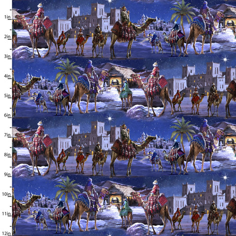 "Let Us Adore Him"-THREE KING VOYAGE BLUE by 3 Wishes Fabric