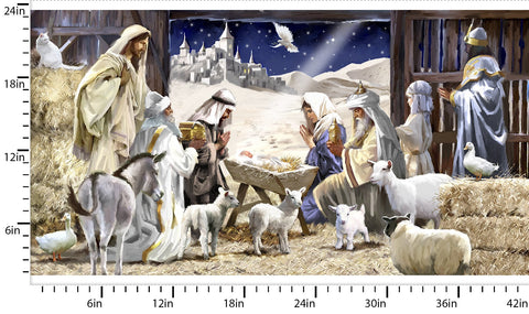 "Let Us Adore Him"-AWAY IN THE MANGER 24IN PANEL MULTICOLOR for 3 Wishes Fabric