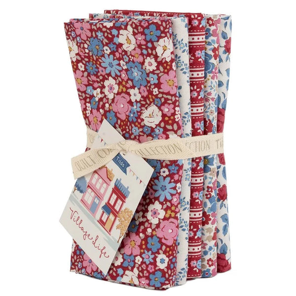 "Village Life" Fat Quarter Bundle Burgundy by Tone Finnanger for Tilda PRE-SALE