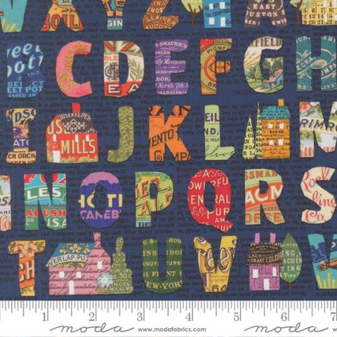 "Paper Hamlet"-Alphabet Text Midnight by Cathe Holden for Moda