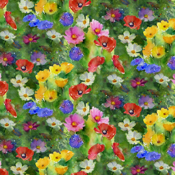 "Country Living"-Flower Meadow Multi by John Keeling for 3 Wishes Fabric