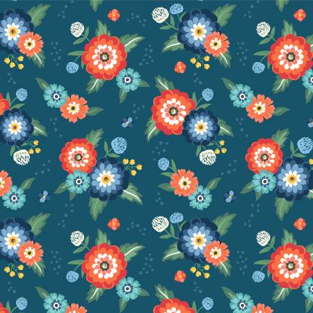 "Clover & Dot"-Dark Blue Dahlia Bouquets by Allison Harris for Windham Fabrics