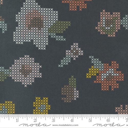 "Dawn On The Prairie"-Cross Stitch Florals Charcoal by Fancy That Design House for Moda