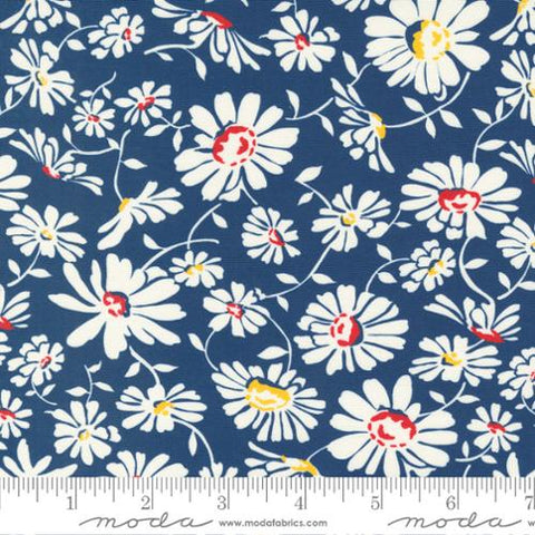 "Sweet Melodies"-Daisies Florals Feedsack Navy by American Jane for Moda